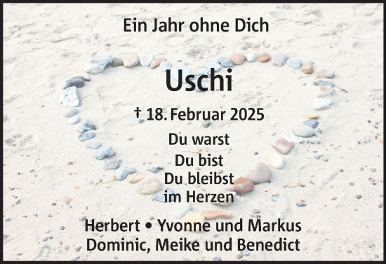 Traueranzeige von Uschi Baumgarth von Ruhr Nachrichten und Dorstener Zeitung
