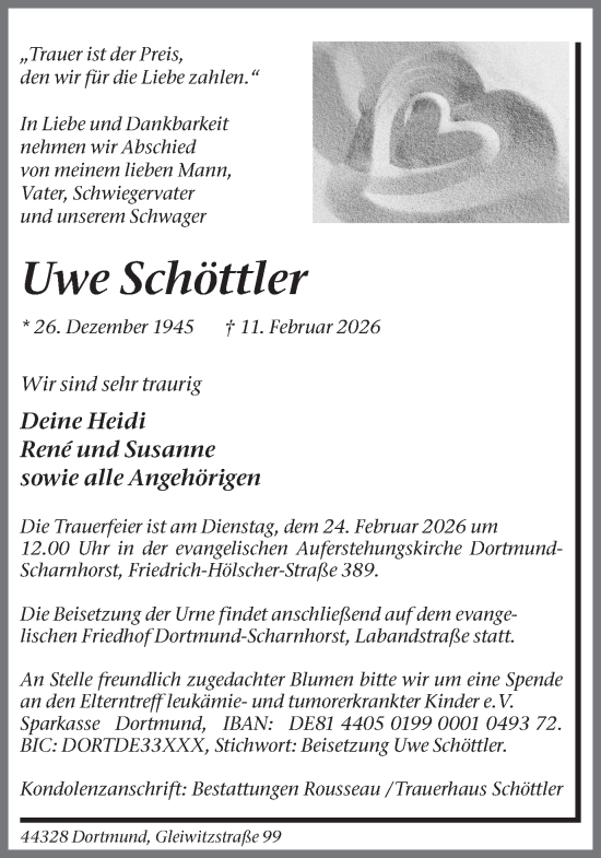 Traueranzeige von Uwe Schöttler von Ruhr Nachrichten