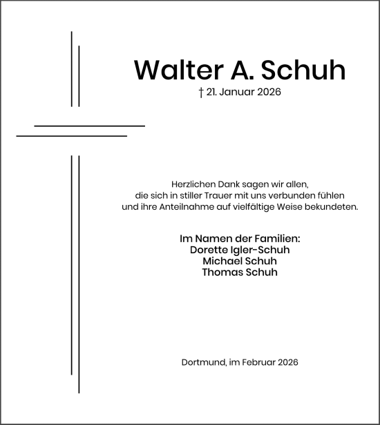 Traueranzeige von Walter A. Schuh von Ruhr Nachrichten