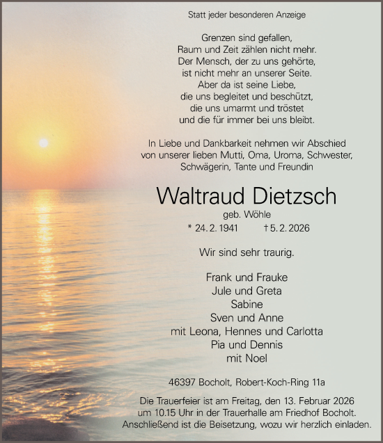 Traueranzeige von Waltraud Dietzsch 
