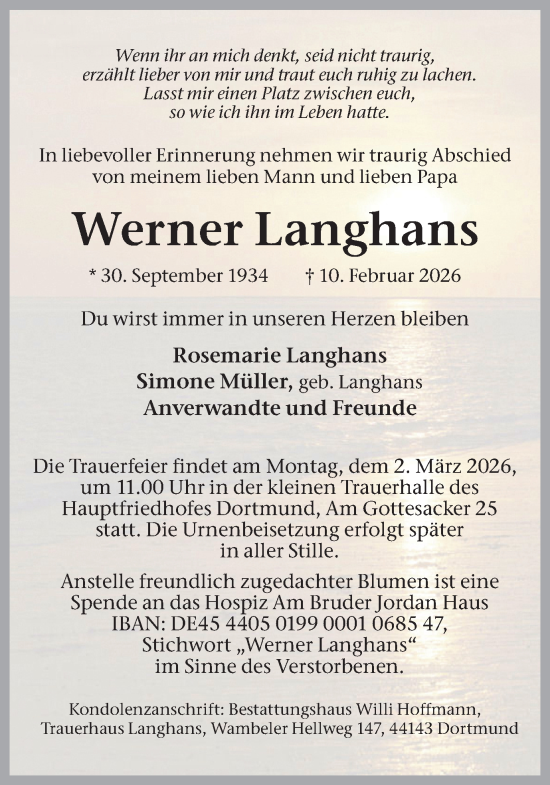 Traueranzeige von Werner Langhans von Ruhr Nachrichten
