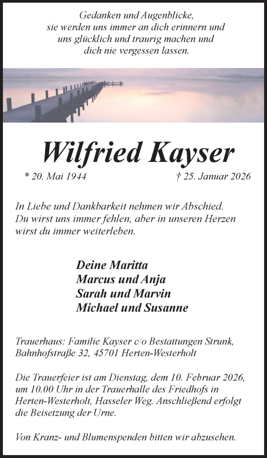 Traueranzeige von Wilfried Kayser von Trauer Vest