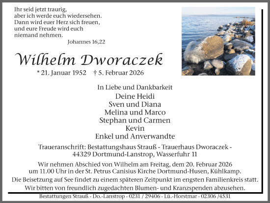 Traueranzeige von Wilhelm Dworaczek von Ruhr Nachrichten