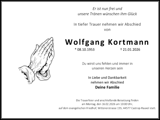 Traueranzeige von Wolfgang Kortmann von Stadtanzeiger Castrop-Rauxel