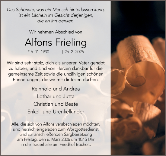Traueranzeige von Alfons Frieling 