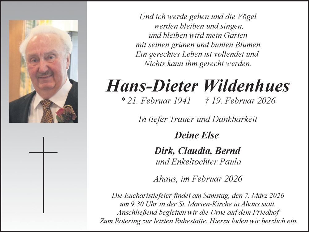  Traueranzeige für Hans-Dieter Wildenhues vom 28.02.2026 aus Münsterland Zeitung