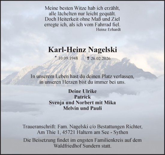 Traueranzeige von Karl-Heinz Nagelski von Ruhr Nachrichten und Halterner Zeitung