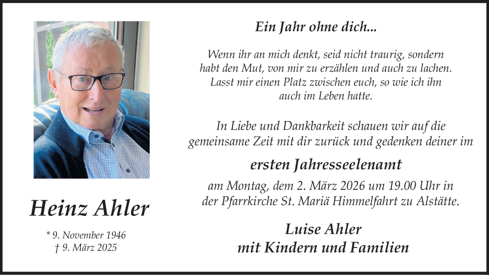  Traueranzeige für Luise Ahler vom 27.02.2026 aus Münsterland Zeitung