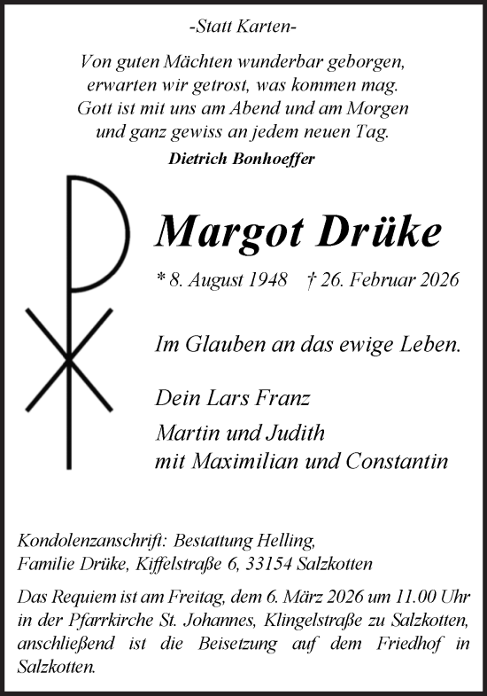 Traueranzeige von Margot Drüke von Ruhr Nachrichten