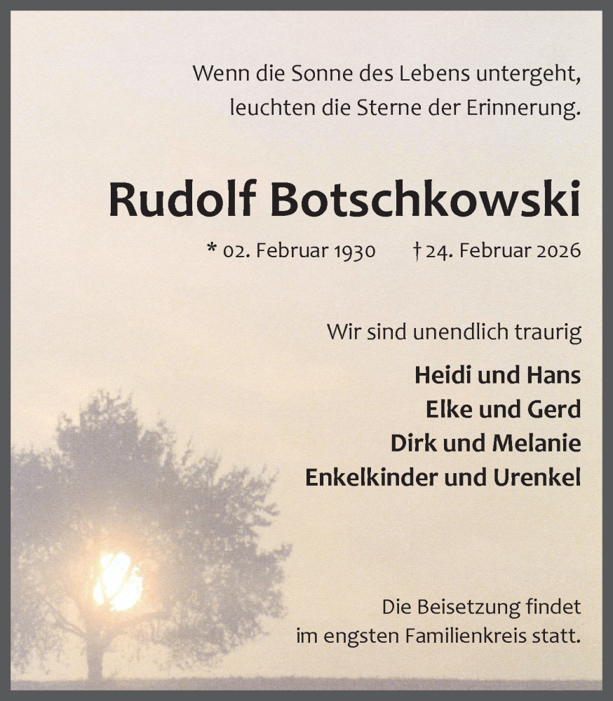  Traueranzeige für Rudolf Botschkowski vom 28.02.2026 aus Ruhr Nachrichten