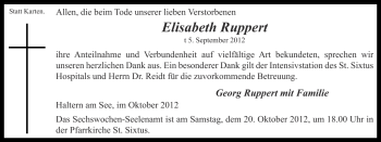Traueranzeige von Elisabeth Ruppert von Ruhr Nachrichten und Halterner Zeitung