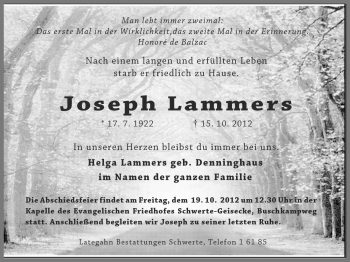 Traueranzeige von Joseph Lammers von Ruhr Nachrichten