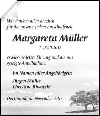 Traueranzeige von Margareta Müller von Ruhr Nachrichten
