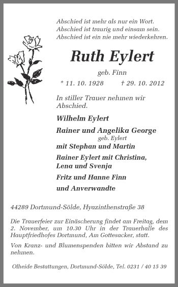 Traueranzeige von Ruth Eylert von Ruhr Nachrichten