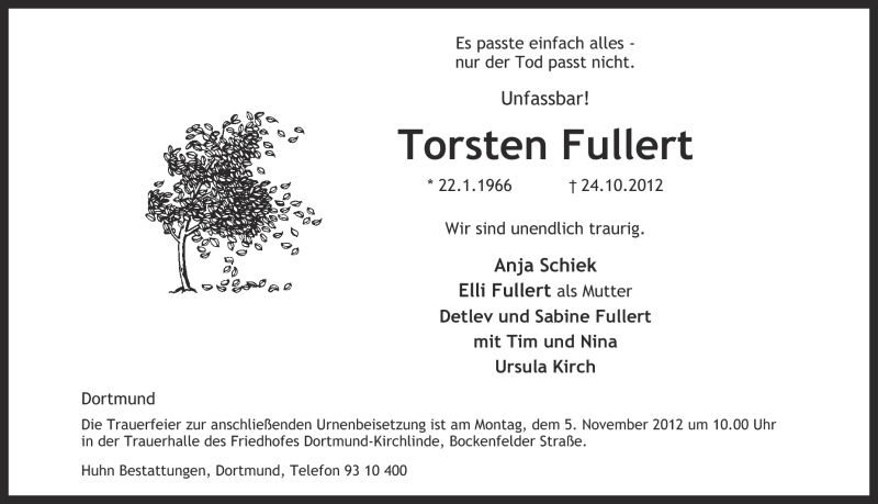  Traueranzeige für Torsten Fullert vom 03.11.2012 aus Ruhr Nachrichten