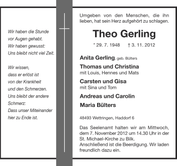 Traueranzeige von Theo Gerling von Münstersche Zeitung