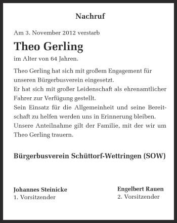 Traueranzeige von Theo Gerling von Münstersche Zeitung und Emsdettener Volkszeitung