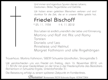 Traueranzeige von Friedel Bischoff von Ruhr Nachrichten