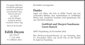 Traueranzeige von Edith Dayen von Münstersche Zeitung und Münsterland Zeitung