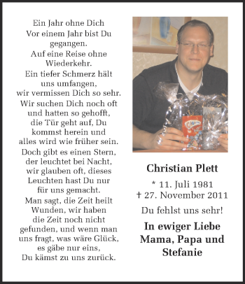 Traueranzeige von Christian Plett von Ruhr Nachrichten