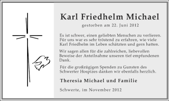 Traueranzeige von Karl Friedhelm Michael von Ruhr Nachrichten