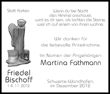 Traueranzeige von Friedel Bischoff von Ruhr Nachrichten