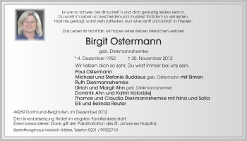 Traueranzeige von Birgit Ostermann von Ruhr Nachrichten