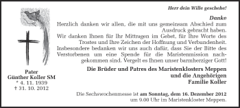 Traueranzeige von Günther Koller von Münstersche Zeitung und Emsdettener Volkszeitung