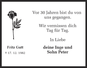 Traueranzeige von Fritz Gutt von Ruhr Nachrichten