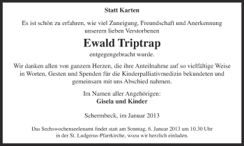 Traueranzeige von Ewald Triptrap von Ruhr Nachrichten und Dorstener Zeitung