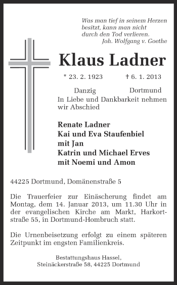 Traueranzeige von Klaus Ladner von Ruhr Nachrichten