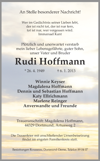 Traueranzeige von Rudi Hoffmann von Ruhr Nachrichten