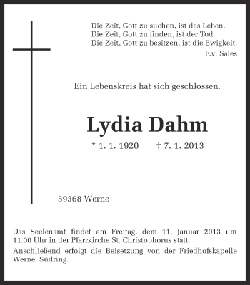 Traueranzeige von Lydia Dahm von Ruhr Nachrichten