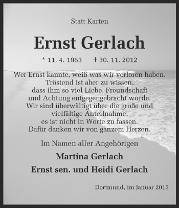 Traueranzeige von Ernst Gerlach von Ruhr Nachrichten