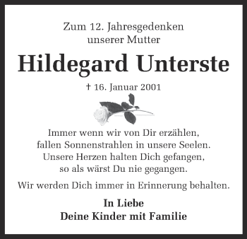 Traueranzeige von Hildegard Unterste von Ruhr Nachrichten