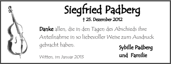 Traueranzeige von Siegfried Padberg von Ruhr Nachrichten