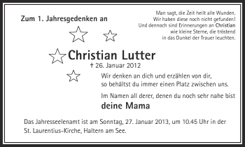 Traueranzeige von Christian Lutter von Ruhr Nachrichten und Halterner Zeitung