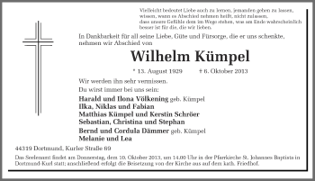 Traueranzeige von Wilhelm Kümpel von Ruhr Nachrichten