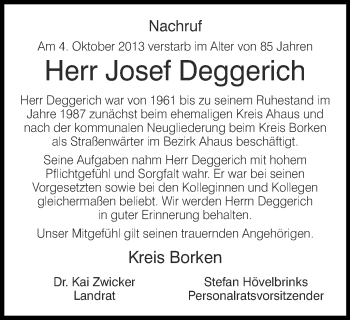 Traueranzeige von Josef Deggerich von Münstersche Zeitung und Münsterland Zeitung