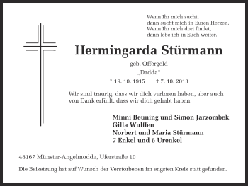 Traueranzeige von Hermingarda Stürmann von Münstersche Zeitung und Grevener Zeitung
