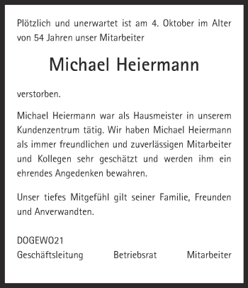 Traueranzeige von Michael Heiermann von Ruhr Nachrichten