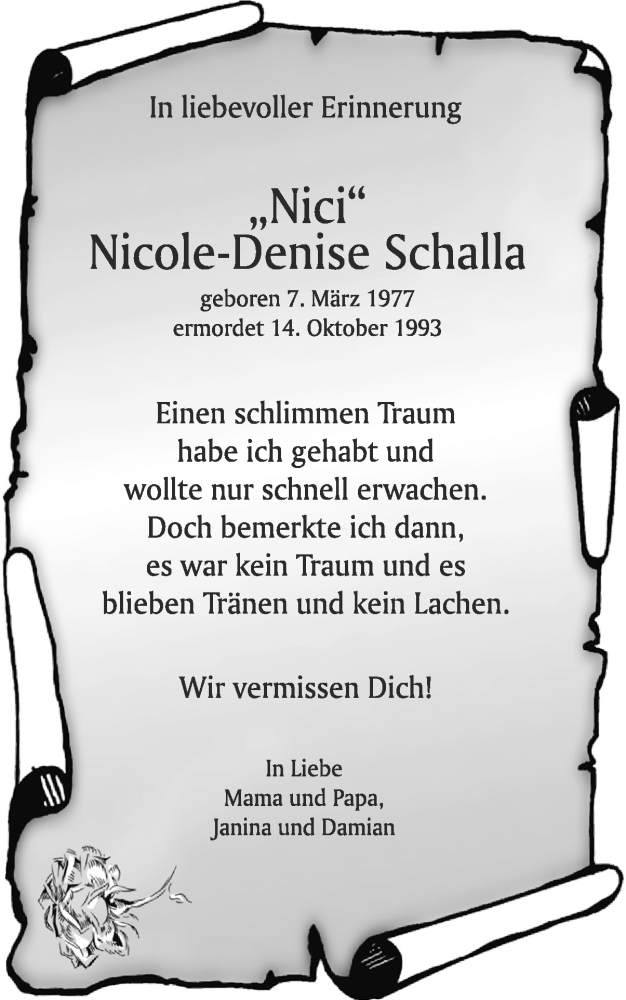  Traueranzeige für Nicolle-Denise Schalla vom 14.10.2013 aus Ruhr Nachrichten
