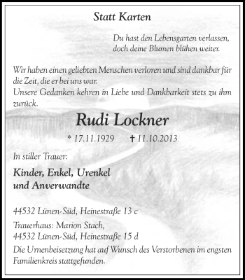 Traueranzeige von Rudi Lockner von Ruhr Nachrichten
