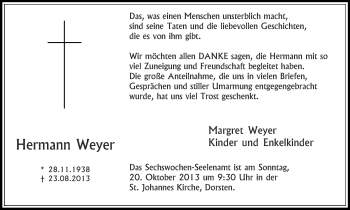 Traueranzeige von Hermann Weyer von Ruhr Nachrichten und Dorstener Zeitung