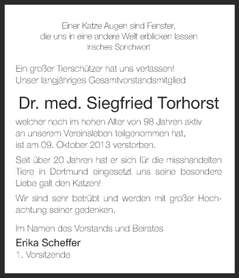 Traueranzeige von Siegfried Torhorst von Ruhr Nachrichten