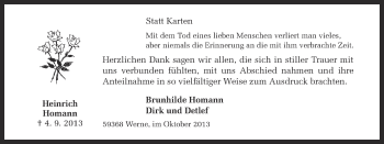 Traueranzeige von Heinrich Homann von Ruhr Nachrichten