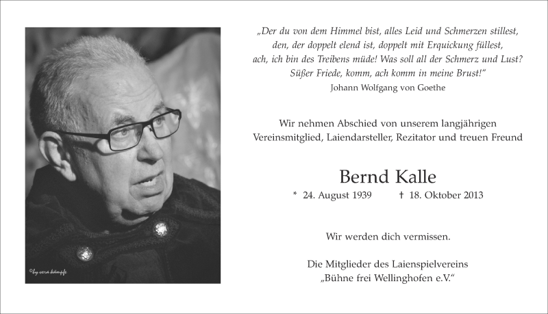  Traueranzeige für Bernd Kalle vom 25.10.2013 aus Ruhr Nachrichten
