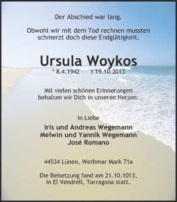 Traueranzeige von Ursula Woykos von Ruhr Nachrichten