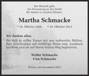 Traueranzeige von Martha Schmacke von Ruhr Nachrichten