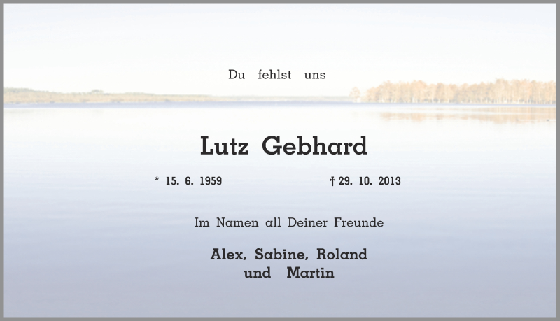  Traueranzeige für Lutz Gebhard vom 04.11.2013 aus Ruhr Nachrichten